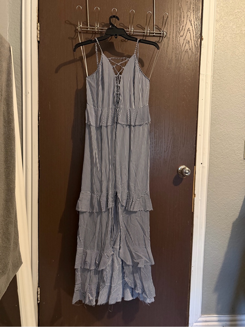 Skylar + Madison Blue & White Striped Tiered Maxi Dress Size L